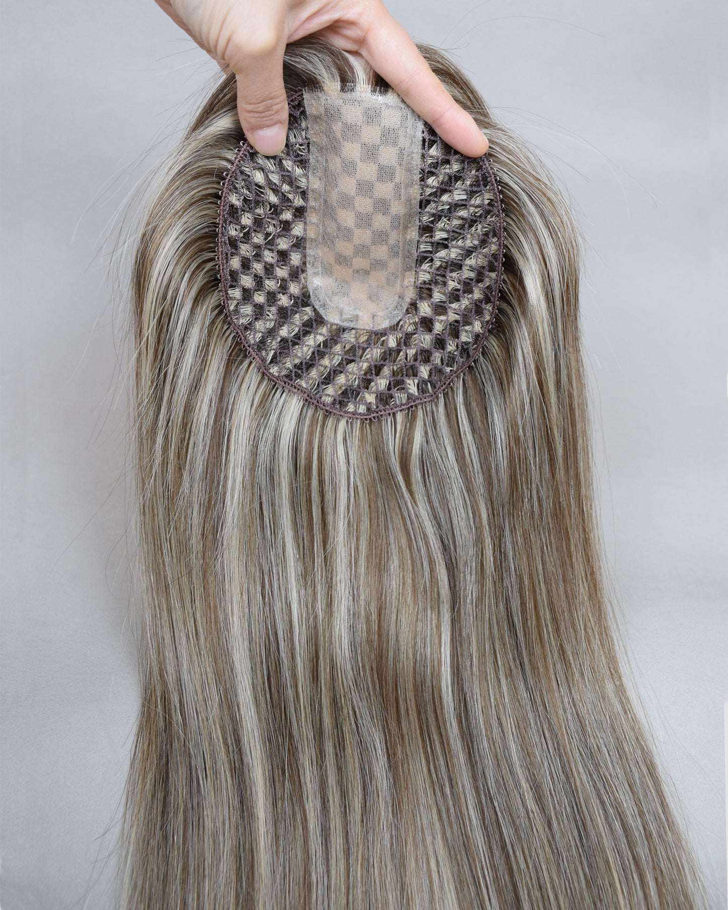Auspiciouswig Brown Highlights Breathable Mesh Integrated Hairsystem Fishnet With Silk Skin Base Center Human Virgin Hair Topper For Women Hair Volume