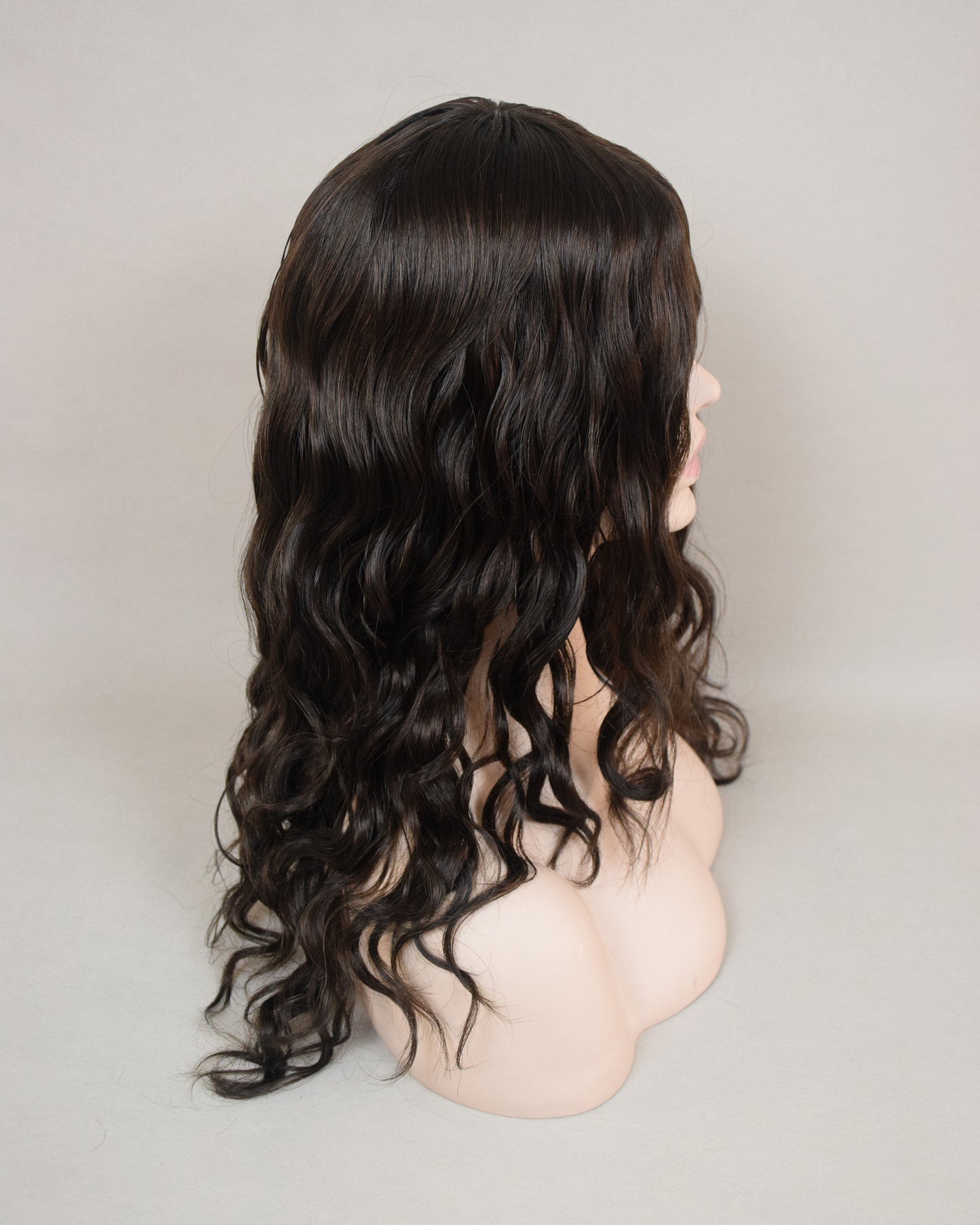 Auspiciouswig Dark Brown Wavy Human Virgin Hair Jewish Wig Silk Skin Top Kosher Wig Sheitel