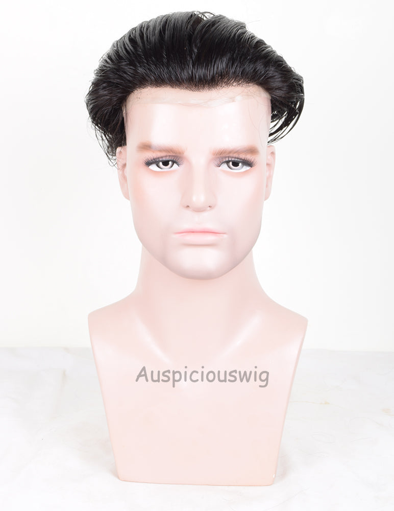 Auspiciouswig Parrucchino da uomo Sistema di sostituzione dei capelli in pizzo francese Pezzi di capelli umani per uomo