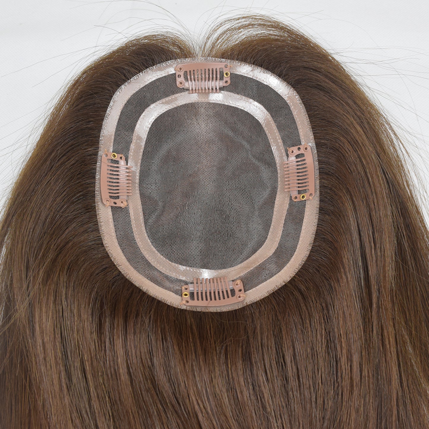 Auspiciouswig Brown Human Virgin Hair Topper Fine Mono Base Clip-in Hairpiece Toupee For Women