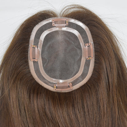 Auspiciouswig Brown Human Virgin Hair Topper Fine Mono Base Clip-in Hairpiece Toupee For Women