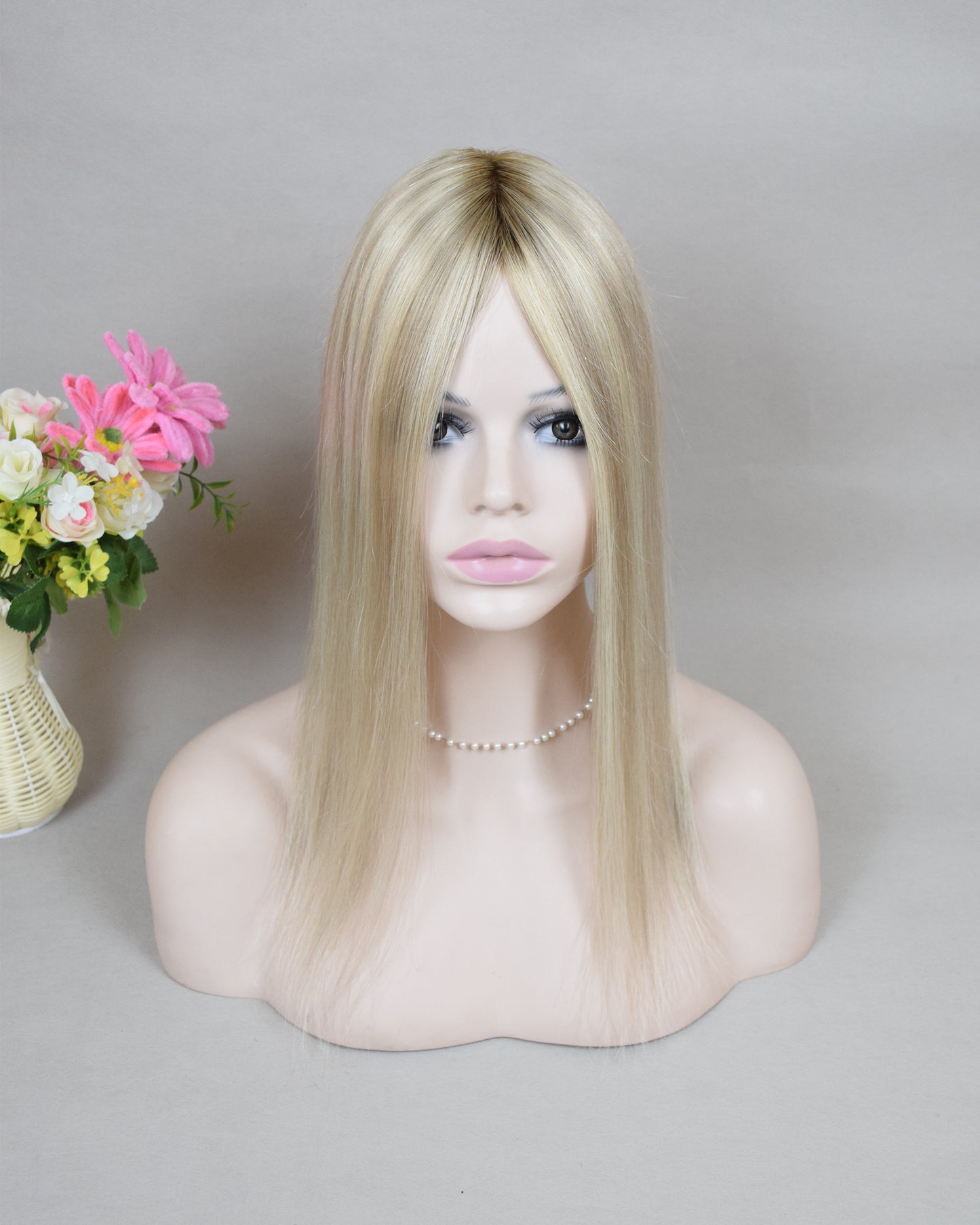 Auspiciouswig Blonde Balayage Human Virgin Hair Topper Mono Base Human Virgin Hair Topper Toupee For Women Hair Volume