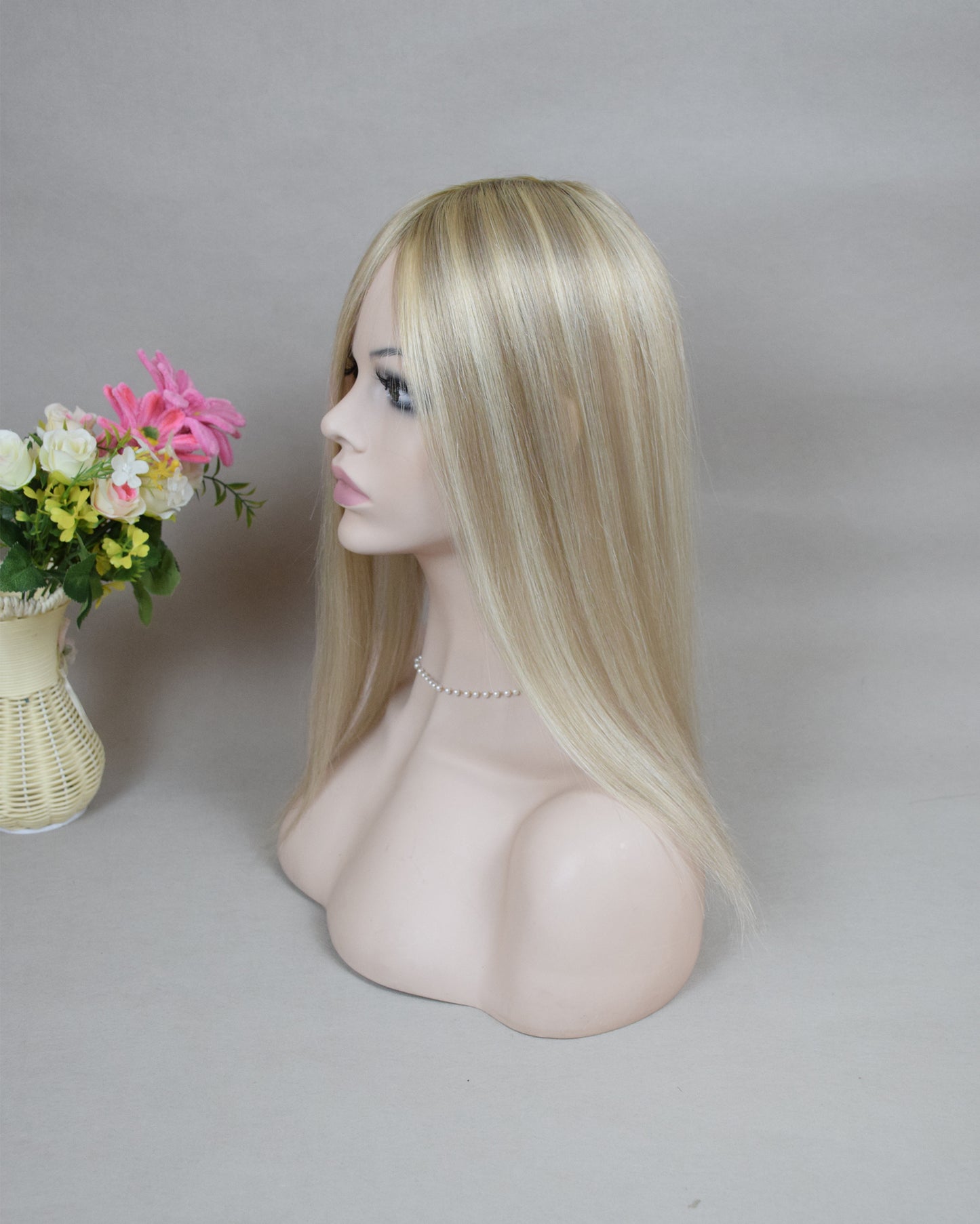 Auspiciouswig Blonde Balayage Human Virgin Hair Topper Mono Base Human Virgin Hair Topper Toupee For Women Hair Volume