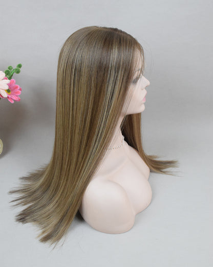 Auspiciouswig Brown Blonde European Virgin Hair Jewish Wigs Swiss Lace Front Top Kosher Wigs