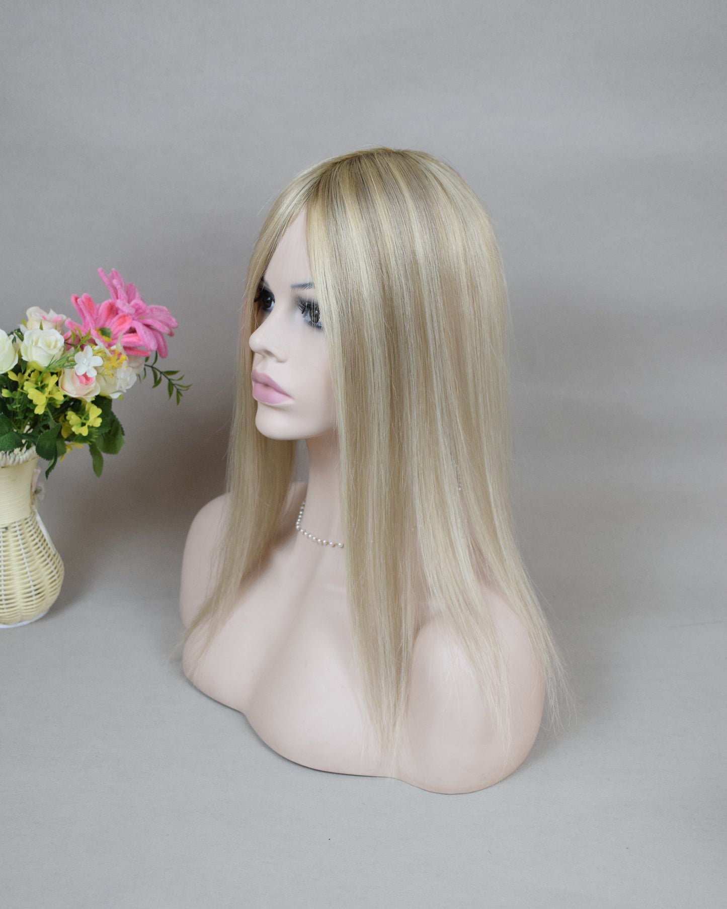 Auspiciouswig Blonde Balayage Human Virgin Hair Topper Mono Base Human Virgin Hair Topper Toupee For Women Hair Volume