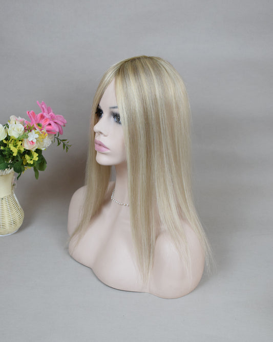 Auspiciouswig Blonde Balayage Human Virgin Hair Topper Mono Base Human Virgin Hair Topper Toupee For Women Hair Volume