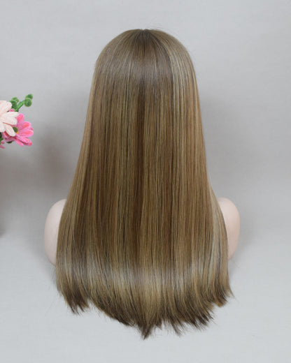 Auspiciouswig Brown Blonde European Virgin Hair Jewish Wigs Swiss Lace Front Top Kosher Wigs