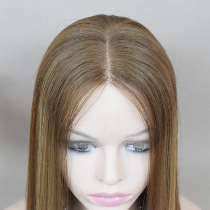 Auspiciouswig Brown Blonde European Virgin Hair Jewish Wigs Swiss Lace Front Top Kosher Wigs