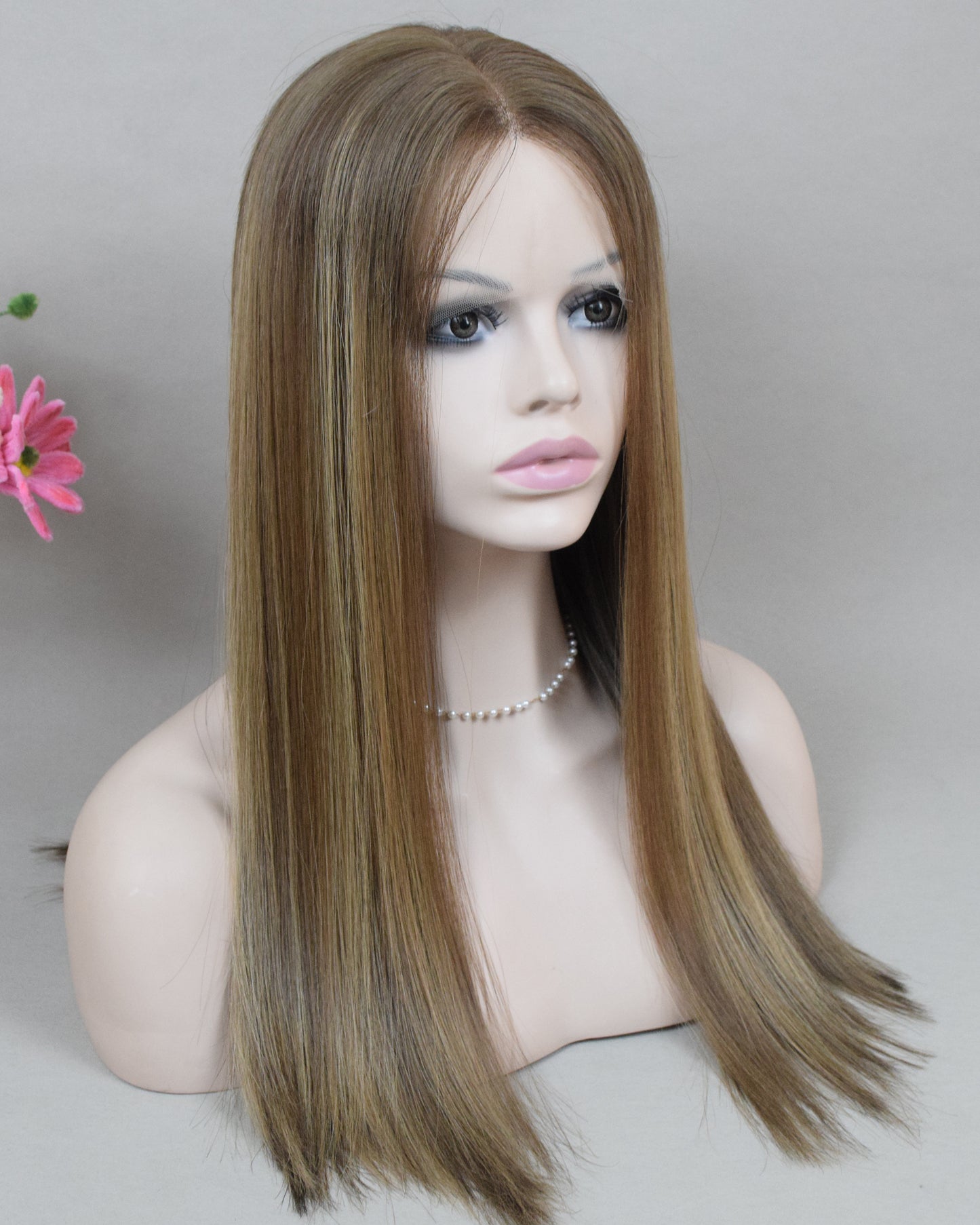 Auspiciouswig Brown Blonde European Virgin Hair Jewish Wigs Swiss Lace Front Top Kosher Wigs