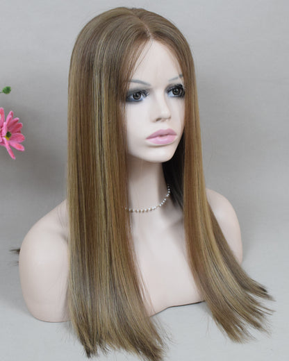 Auspiciouswig Brown Blonde European Virgin Hair Jewish Wigs Swiss Lace Front Top Kosher Wigs