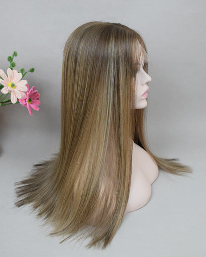 Auspiciouswig Brown Blonde European Virgin Hair Jewish Wigs Swiss Lace Front Top Kosher Wigs