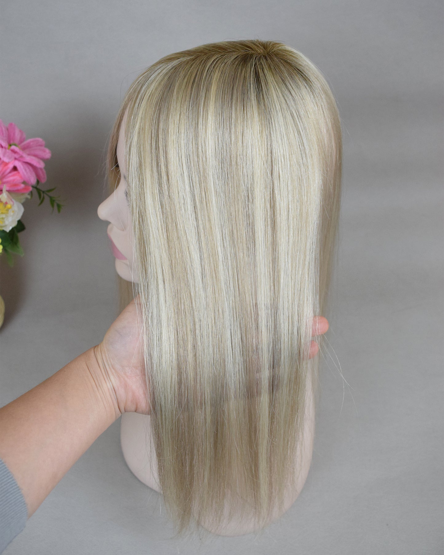 Auspiciouswig Blonde Balayage Human Virgin Hair Topper Mono Base Human Virgin Hair Topper Toupee For Women Hair Volume