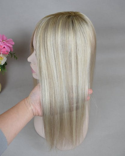 Auspiciouswig Blonde Balayage Human Virgin Hair Topper Mono Base Human Virgin Hair Topper Toupee For Women Hair Volume