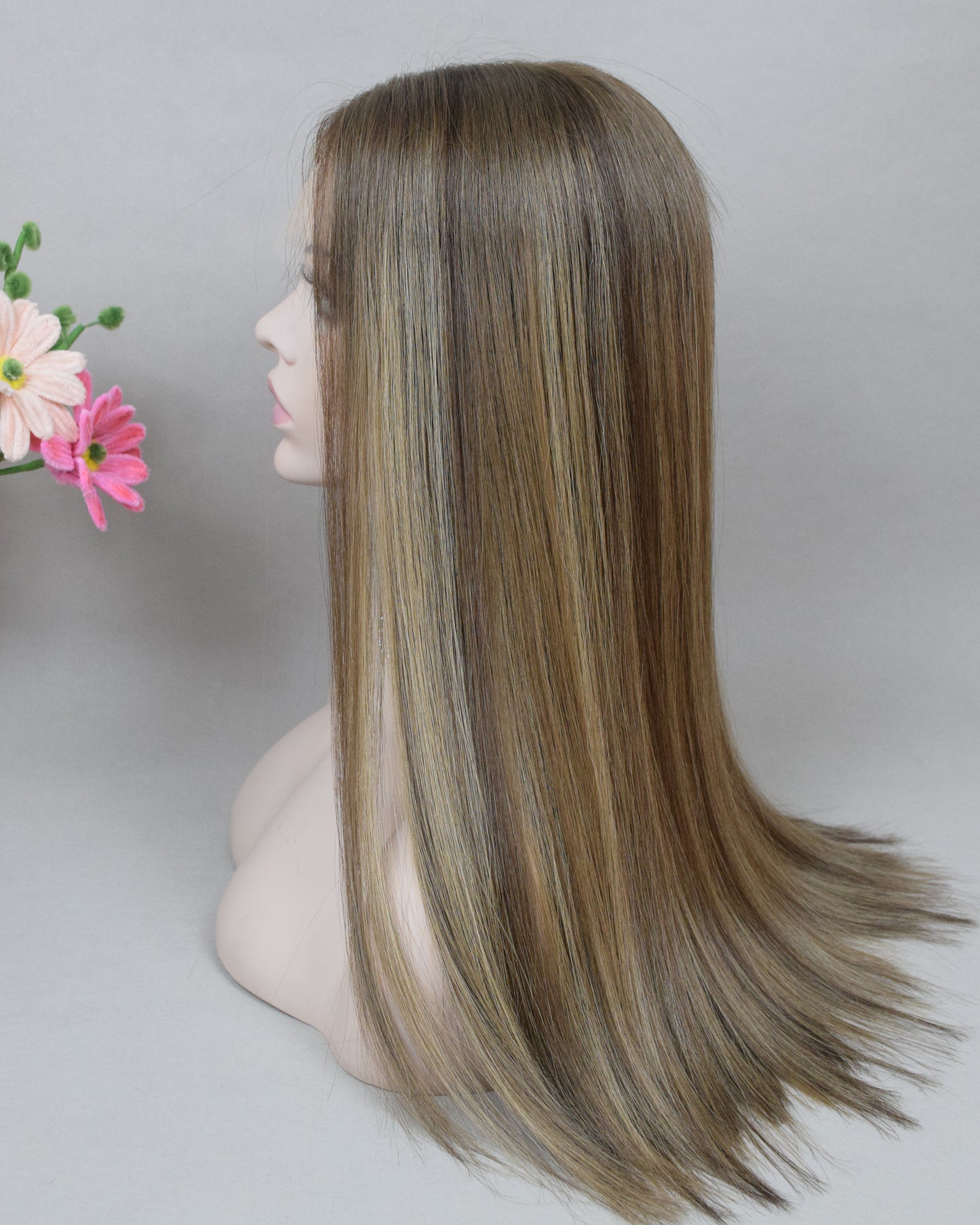 Auspiciouswig Brown Blonde European Virgin Hair Jewish Wigs Swiss Lace Front Top Kosher Wigs