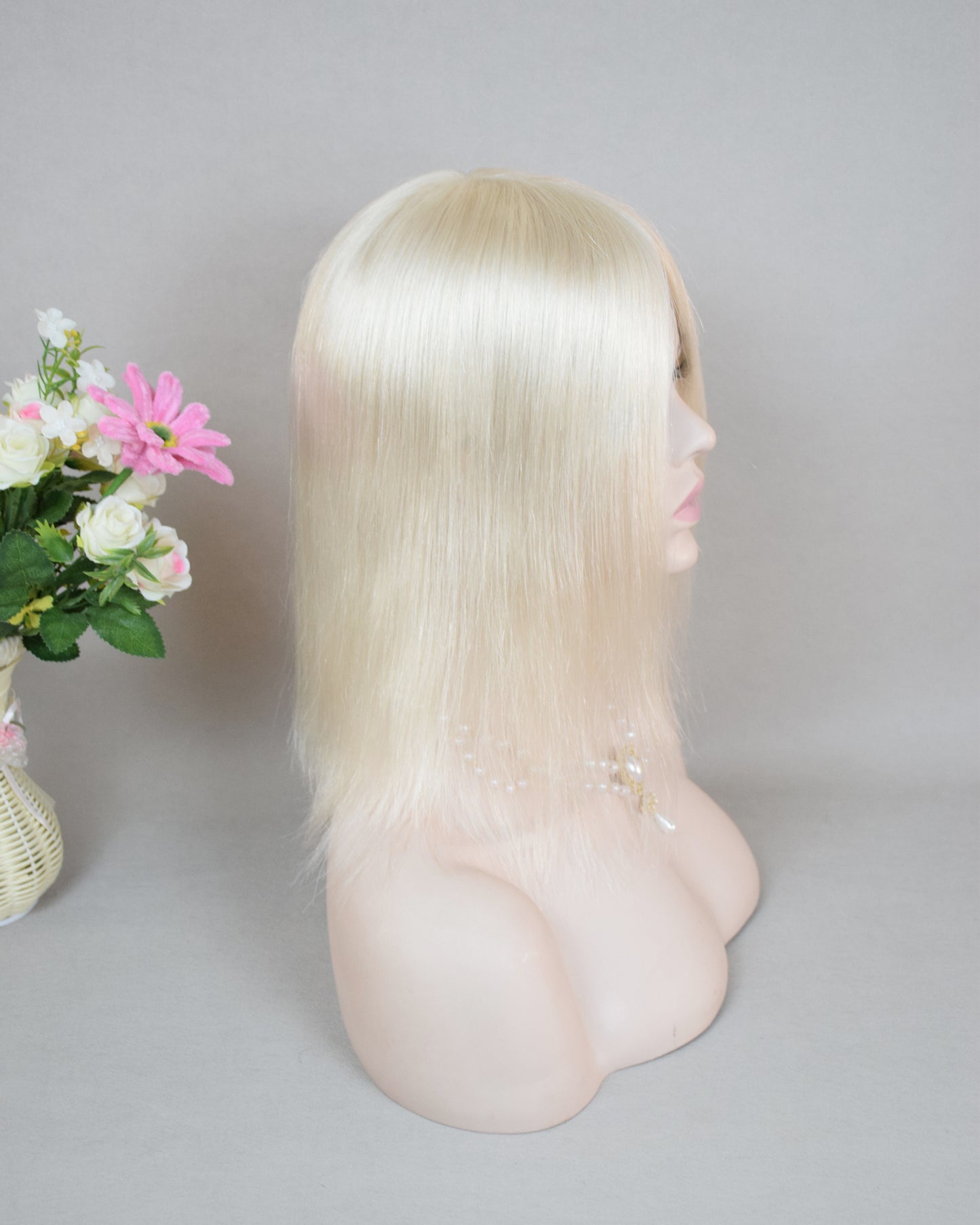 Auspiciouswig White Blonde Human Virgin Hair Topper 5x6" Mono Base Silver Blonde Human Hair Topper Hairpiece For Women Hair Volume