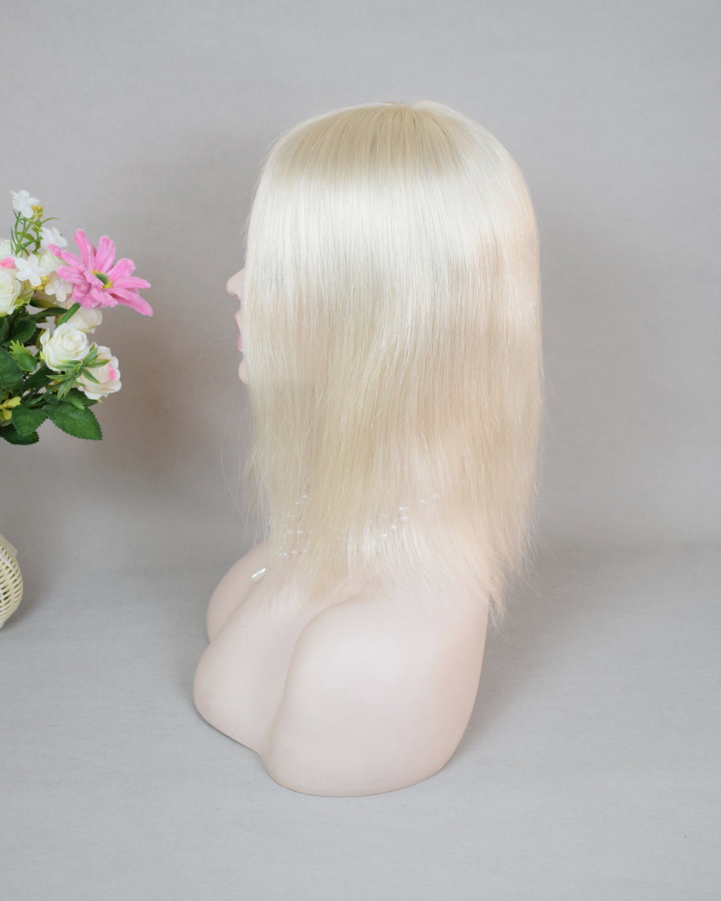 Auspiciouswig White Blonde Human Virgin Hair Topper 5x6" Mono Base Silver Blonde Human Hair Topper Hairpiece For Women Hair Volume