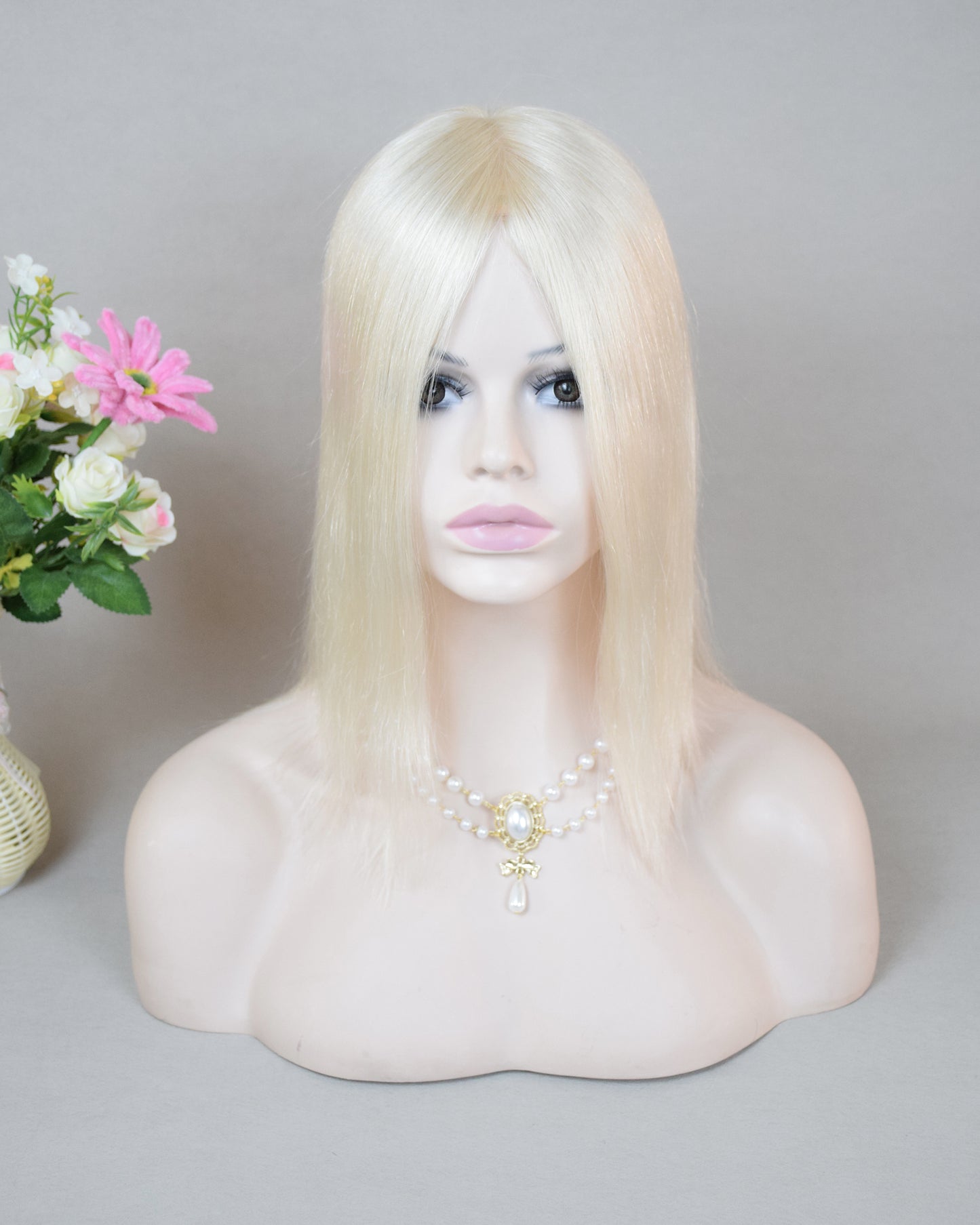 Auspiciouswig White Blonde Human Virgin Hair Topper 5x6" Mono Base Silver Blonde Human Hair Topper Hairpiece For Women Hair Volume