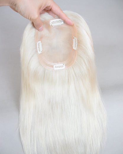 Auspiciouswig White Blonde Human Virgin Hair Topper 5x6" Mono Base Silver Blonde Human Hair Topper Hairpiece For Women Hair Volume