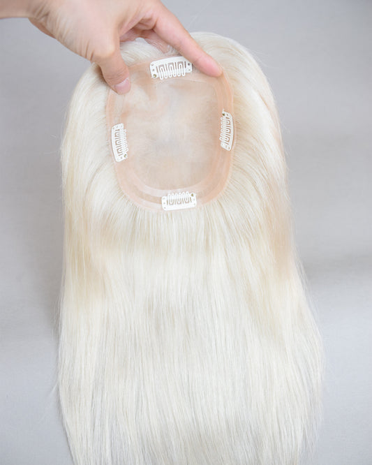 Auspiciouswig White Blonde Human Virgin Hair Topper 5x6" Mono Base Silver Blonde Human Hair Topper Hairpiece For Women Hair Volume