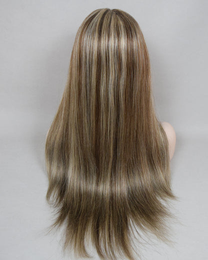 Auspiciouswig Jewish Wig Highlights Human Virgin Hair Silk Skin Top Kosher Wig Sheitel