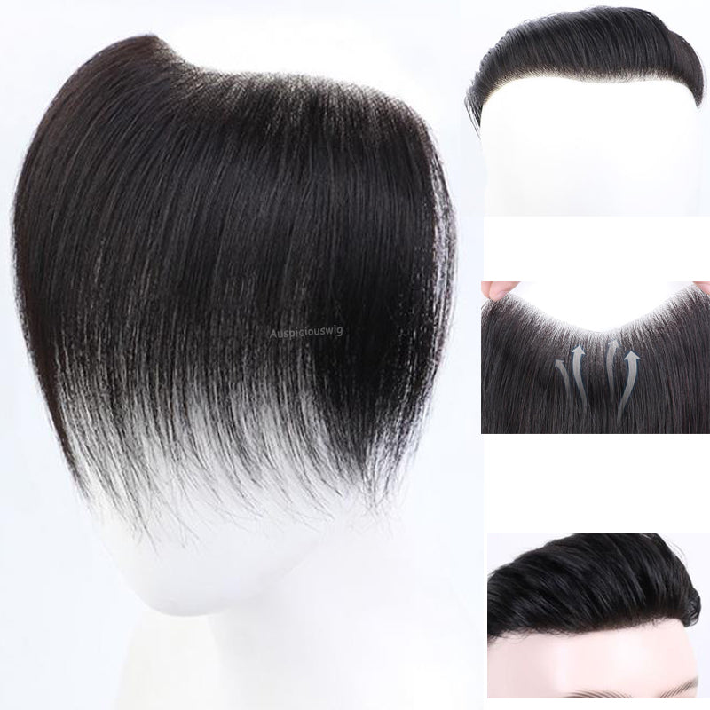 Auspiciouswig Toupee Frontal Hair Piece Human Hair Thin Skin Men’s Hairline V-Shape for Men