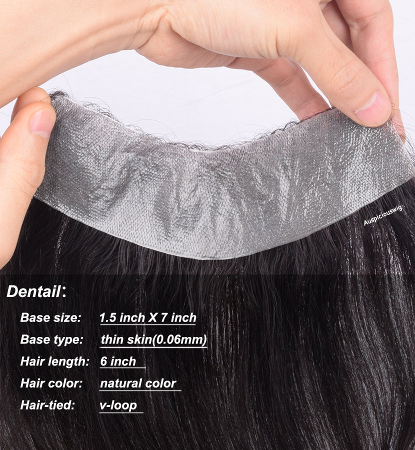 Auspiciouswig Toupee Frontal Hair Piece Human Hair Thin Skin Men’s Hairline V-Shape for Men