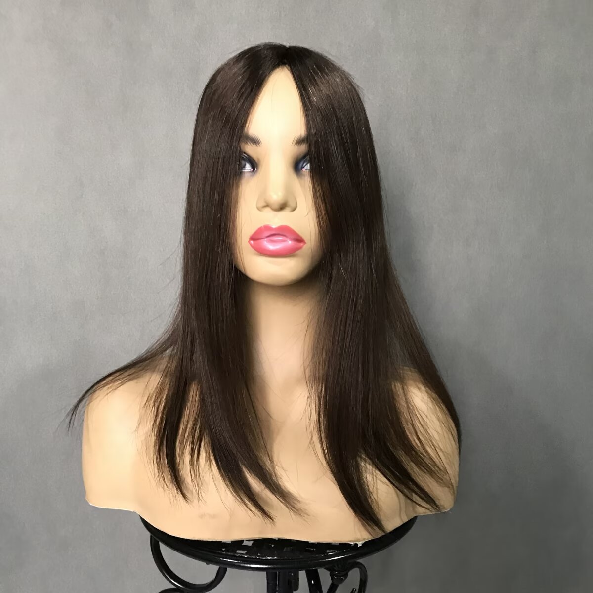 Auspiciouswig Human Hair Topper Dark Brown Color Fishnet Silk Base Hairpiece Microlines Hairsystem For Women