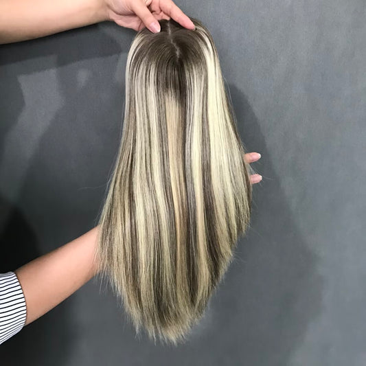 Auspiciouswig Human Virgin Hair Jewish Wigs Topper Silk Skin Top Base Hairpiece For Women
