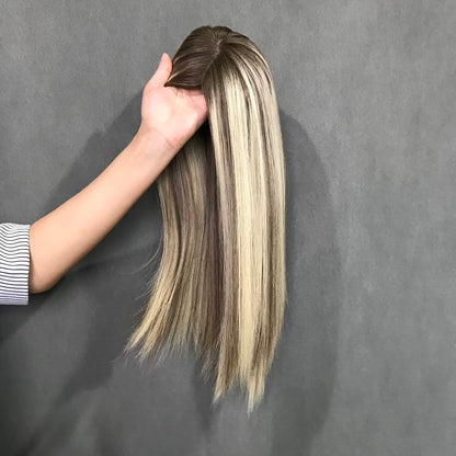 Auspiciouswig Human Virgin Hair Jewish Wigs Topper Silk Skin Top Base Hairpiece For Women