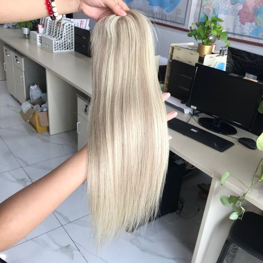 Auspiciouswig Human Virgin Hair Topper Highlights Fine Mono Toupee Hairpiece For Women