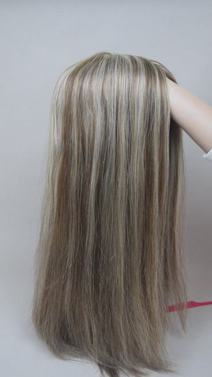 Auspiciouswig Jewish Wig Highlights Human Virgin Hair Silk Skin Top Kosher Wig Sheitel