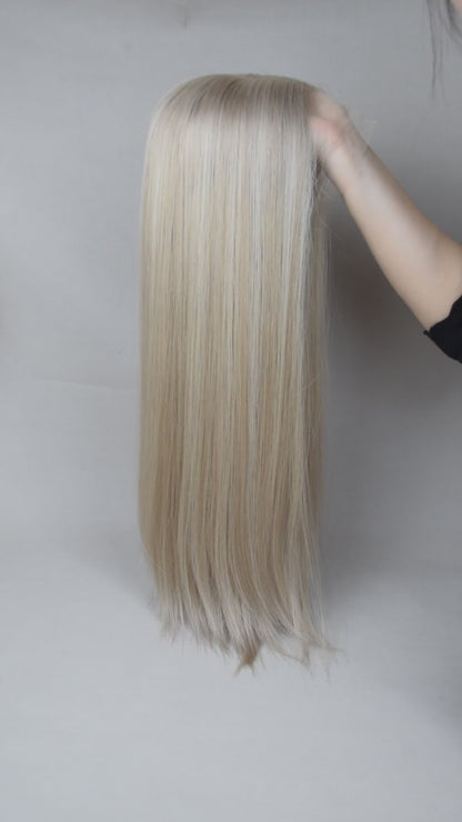Auspiciouswig Ash Blonde European Virgin Hair Kosher Wig Swiss Lace Front Top Jewish Wigs