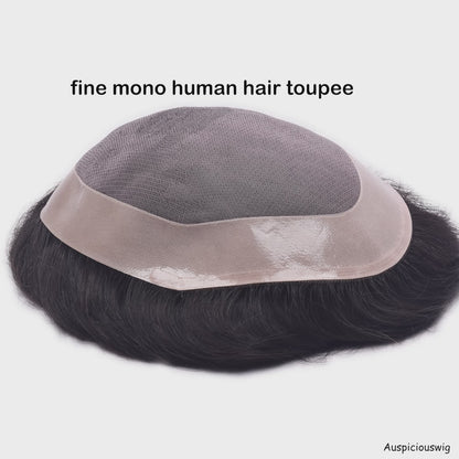 Auspiciouswig Feines Mono-Toupet aus Echthaar, Ersatzhaarsystem für Herren-Toupet 