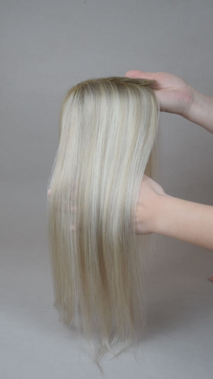 Auspiciouswig Blonde Balayage Human Virgin Hair Topper Mono Base Human Virgin Hair Topper Toupee For Women Hair Volume