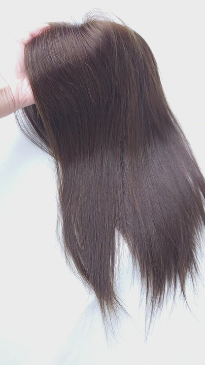 Auspiciouswig Brown Human Virgin Hair Topper Fine Mono Base Clip-in Hairpiece Toupee For Women