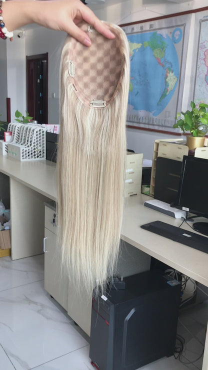 Auspiciouswig Human Virgin Hair Topper Highlights Fine Mono Toupee Hairpiece For Women