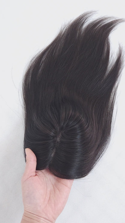 Auspiciouswig Mono Base Hair Topper Natural Black Virgin Hair Fine Mono Toupee Hairpiece For Women