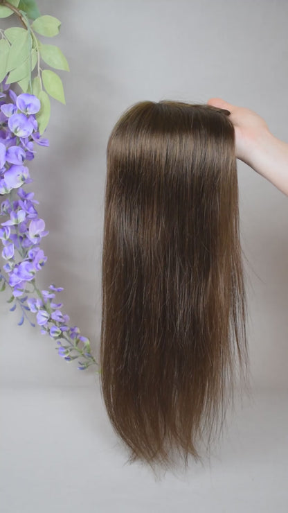 Auspiciouswig 16" Brown European Virgin Hair Topper Silk Top 14x15cm Fishnet Mesh Integration Hair System For Women For Thinning Hair