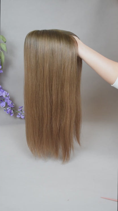 Auspiciouswig Silk Base Copper Red Human Virgin Hair Topper 3x5" Full Silk Base Ombre Rooted Hair Topper For Women For Hair Loss