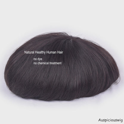 Auspiciouswig 0.04mm Thin Skin Mens Toupee Human Hair Replacement System Hairpiece for Men