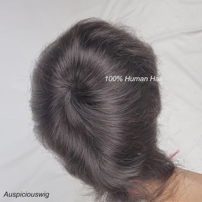Auspiciouswig Parrucchino da uomo Sistema di sostituzione dei capelli in pizzo francese Pezzi di capelli umani per uomo