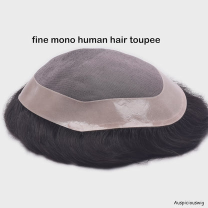 Auspiciouswig Human Hair Toupee Fine Mono Hair Replacement System Hairpiece for Men