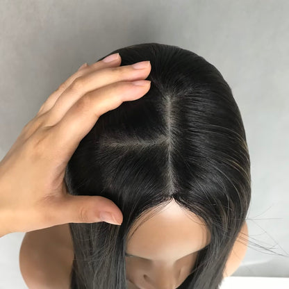 Auspiciouswig Human Virgin Hair Jewish Topper Silk Top Hairpiece Sheitel Kosher Wigs For Women