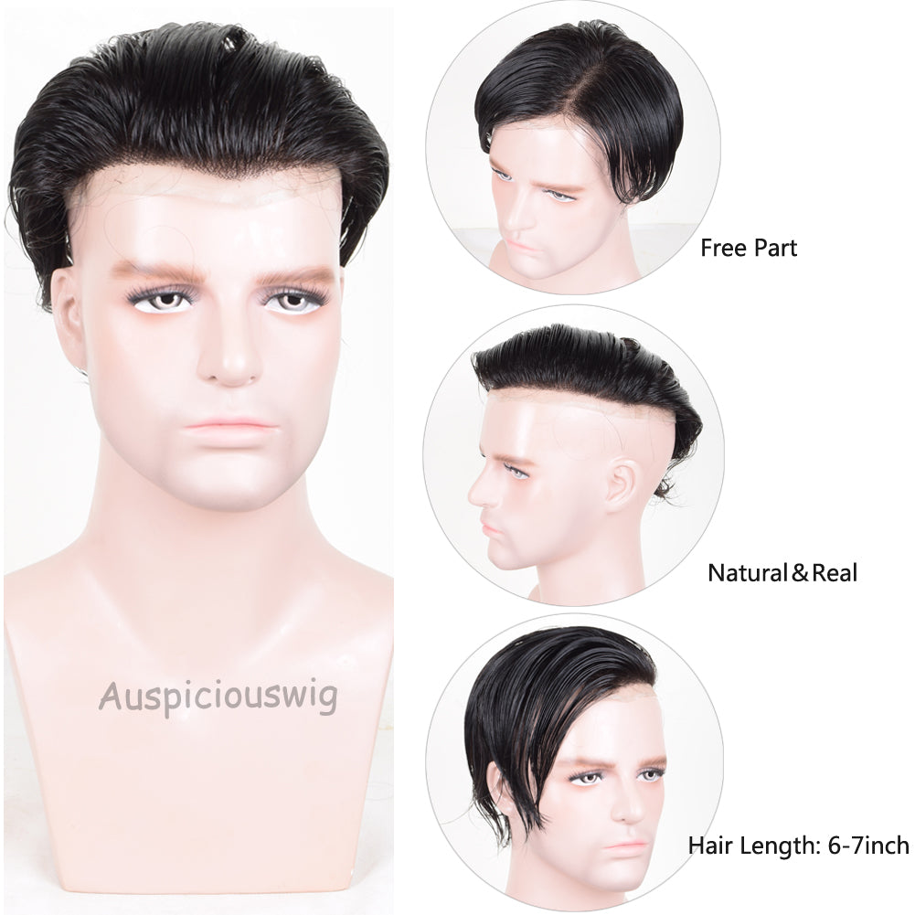 Auspiciouswig Herren-Toupet, französisches Spitzen-Haarersatzsystem, Echthaarteile für Männer