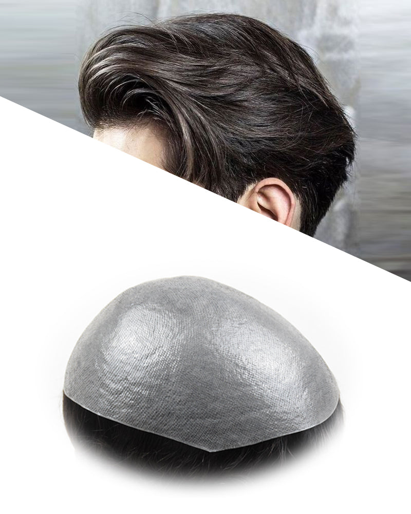 Auspiciouswig Human Hair Men's Toupee Thin Skin Hair Replacement System for Men