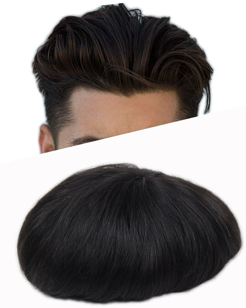 Auspiciouswig Thin Skin Hair Replacement System Human Hair Pieces Men’s Toupee for Men