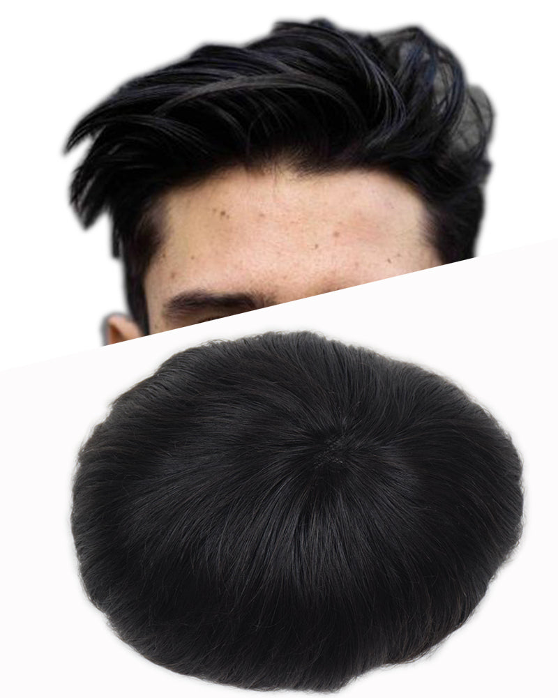 Auspiciouswig Sistema di sostituzione dei capelli della pelle sottile Pezzi di capelli umani Parrucchino da uomo per uomo 