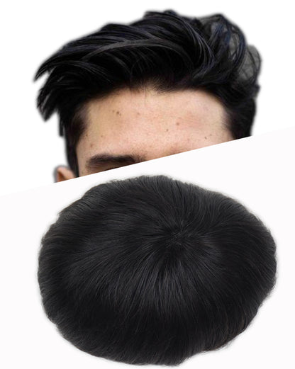 Auspiciouswig Sistema di sostituzione dei capelli della pelle sottile Pezzi di capelli umani Parrucchino da uomo per uomo 