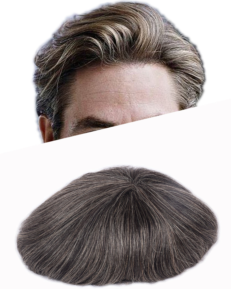 Auspiciouswig Sistema di sostituzione dei capelli della pelle sottile Pezzi di capelli umani Parrucchino da uomo per uomo 
